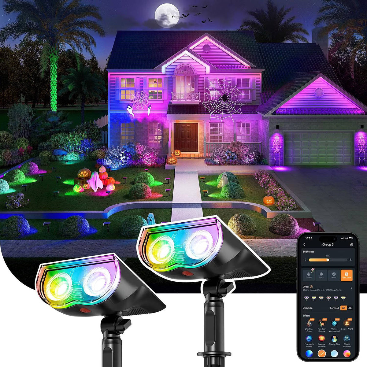 Outdoor Solar Spotlights IP67 Waterproof RGB & App Control