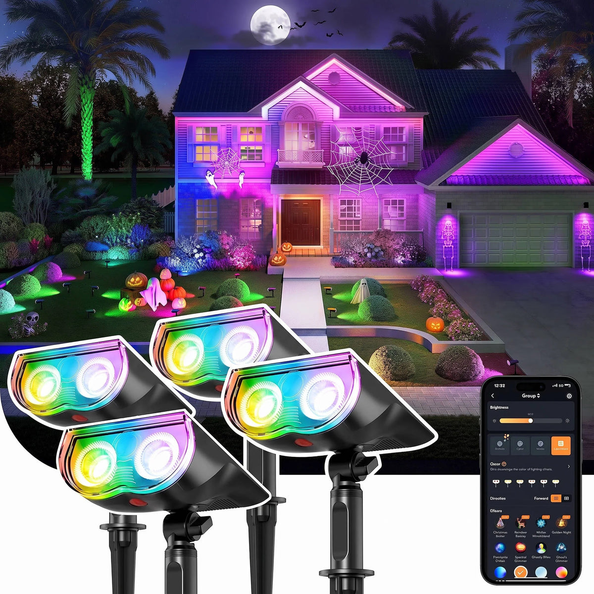 Outdoor Solar Spotlights IP67 Waterproof RGB & App Control