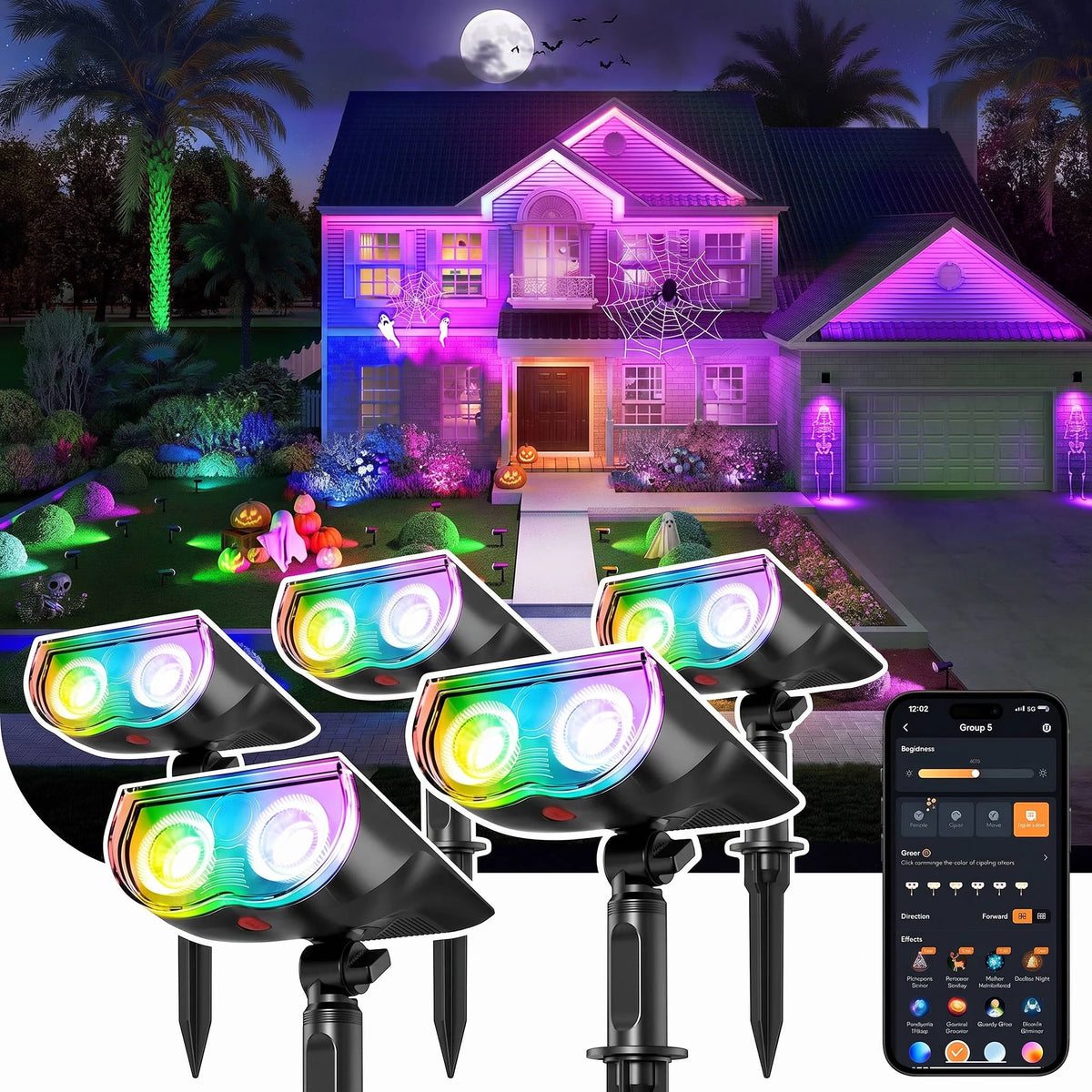 Outdoor Solar Spotlights IP67 Waterproof RGB & App Control