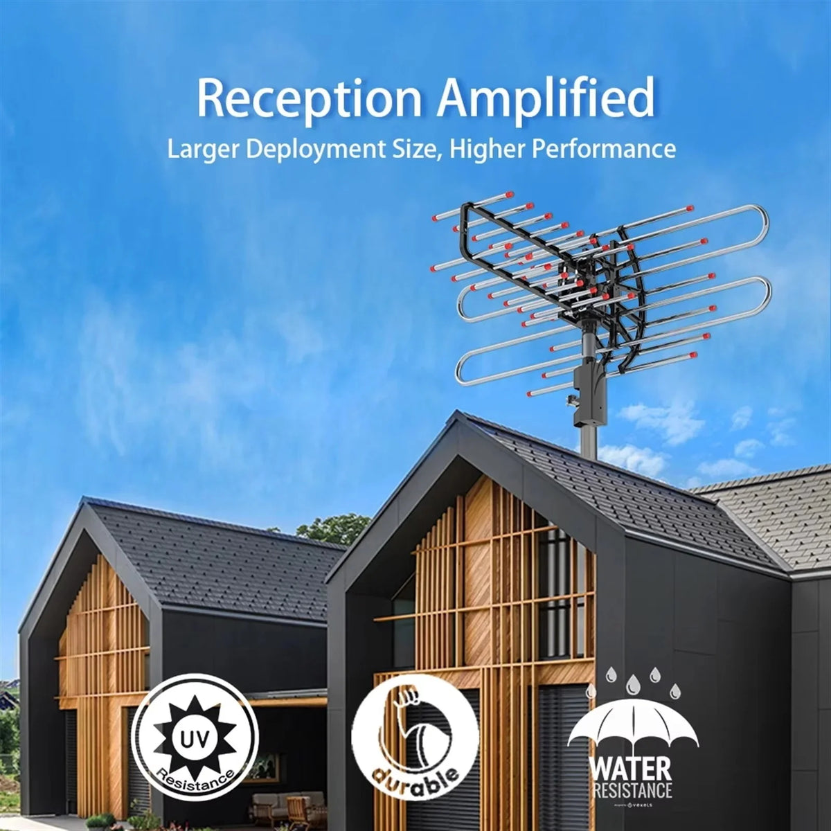 Outdoor TV Antenna 360-Degree Dual Frequency & Dual TV Outputs