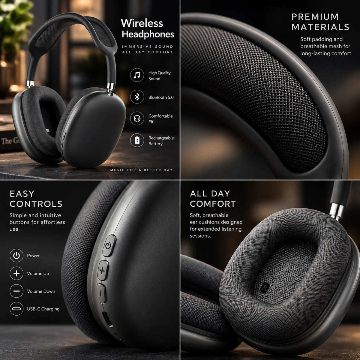 Over-Ear Headphones Noise-Reducing Bluetooth 5.0 & 20-Hour Battery
