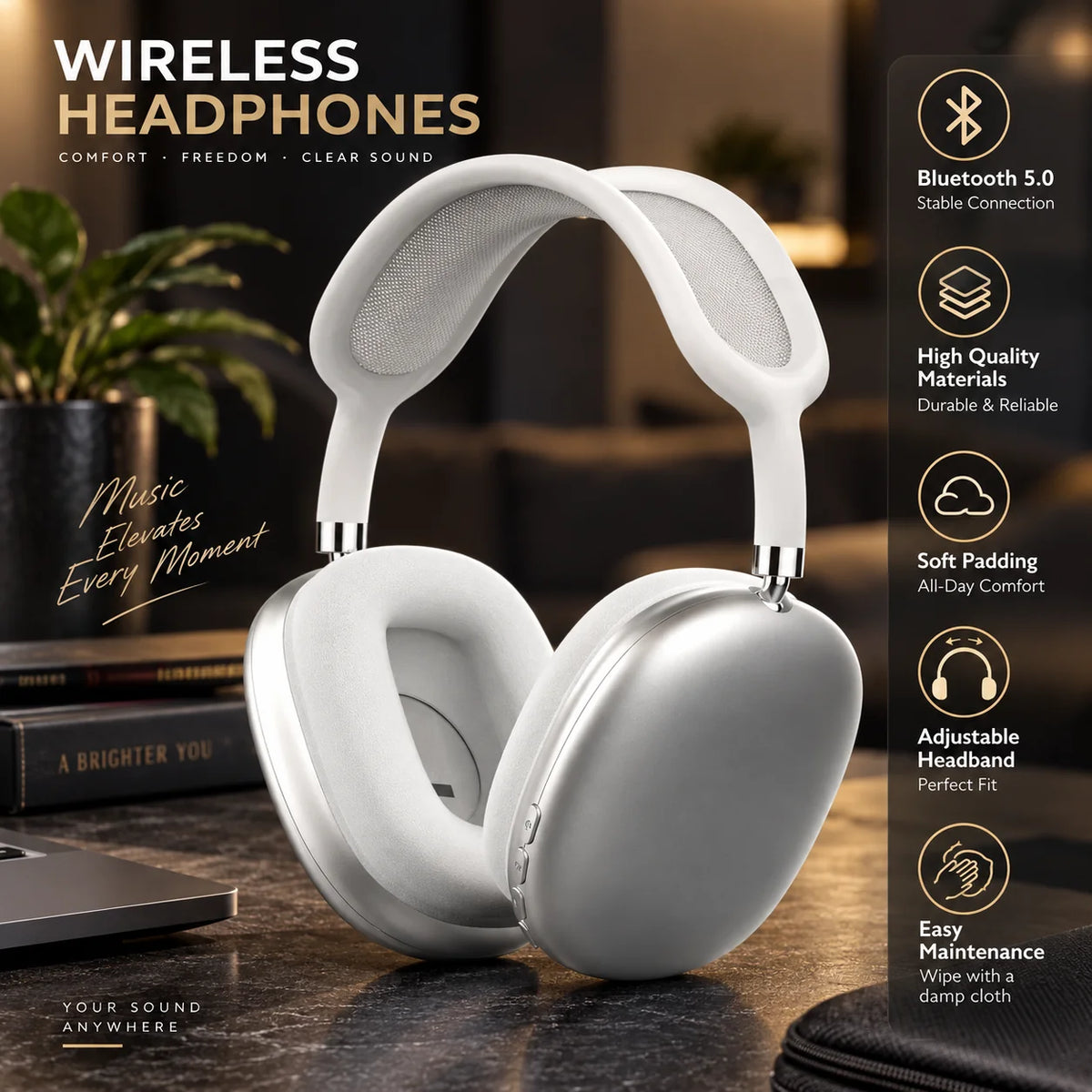 Over-Ear Headphones Noise-Reducing Bluetooth 5.0 & 20-Hour Battery