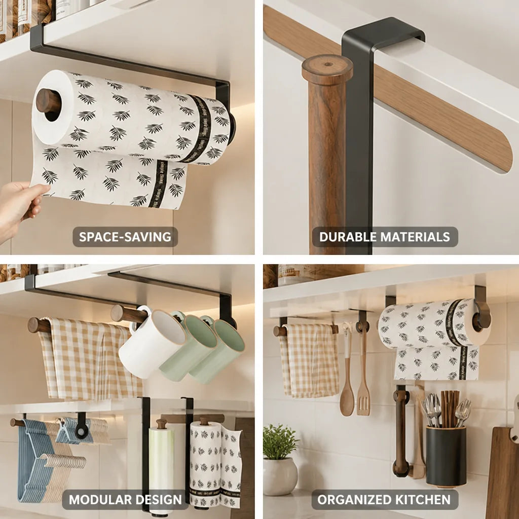 Paper Towel Holder Wall-Mount Modular Aluminum & Walnut