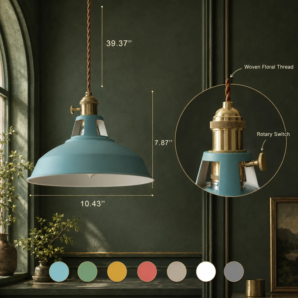 Pendant Light Barn Shade Painted Iron Adjustable Chain