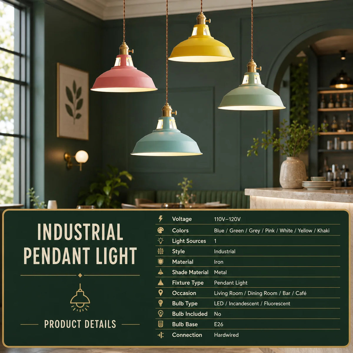 Pendant Light Barn Shade Painted Iron Adjustable Chain