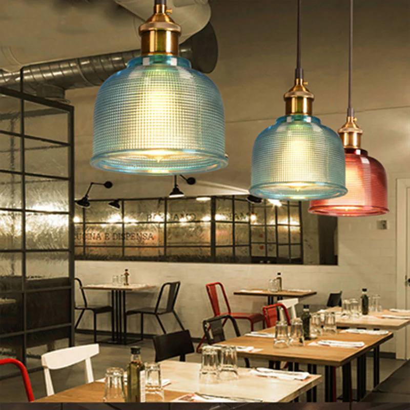 Pendant Light Colored Glass & Iron Adjustable Cable
