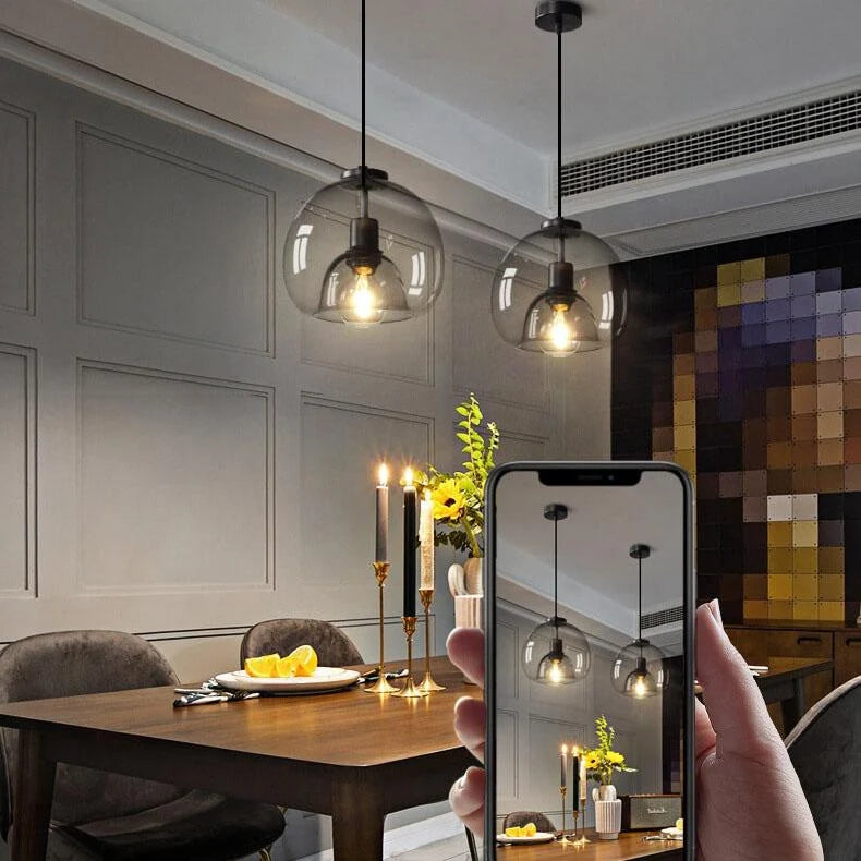 Pendant Light Hand-Blown Smoked Glass Adjustable Cord