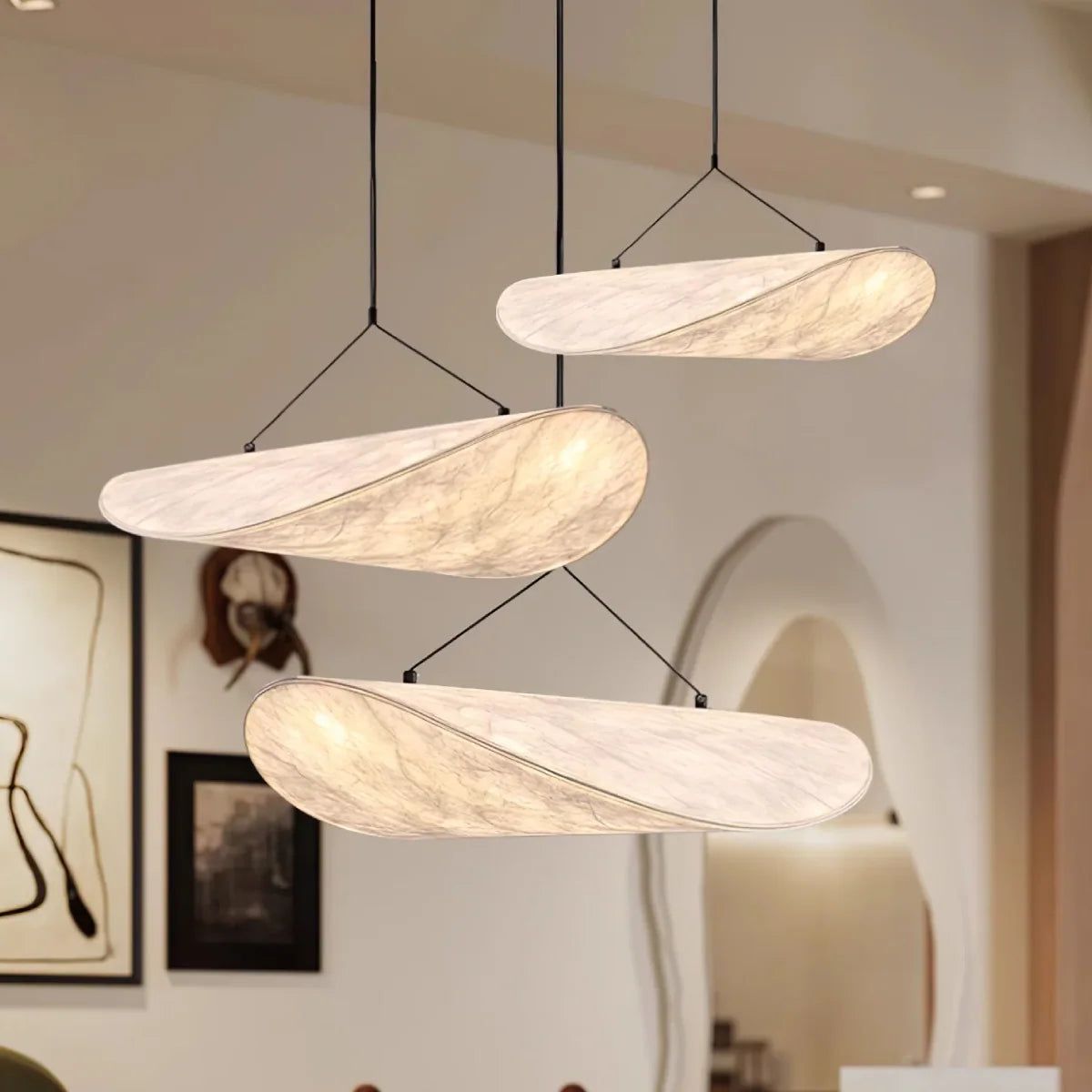 Pendant Light Ribbon Shade Silk-Look Fabric Integrated LED