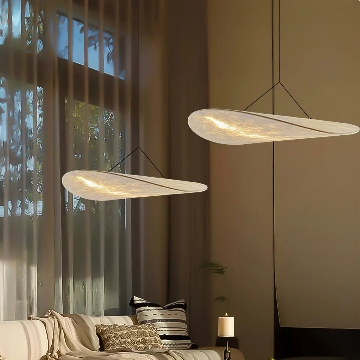 Pendant Light Ribbon Shade Silk-Look Fabric Integrated LED