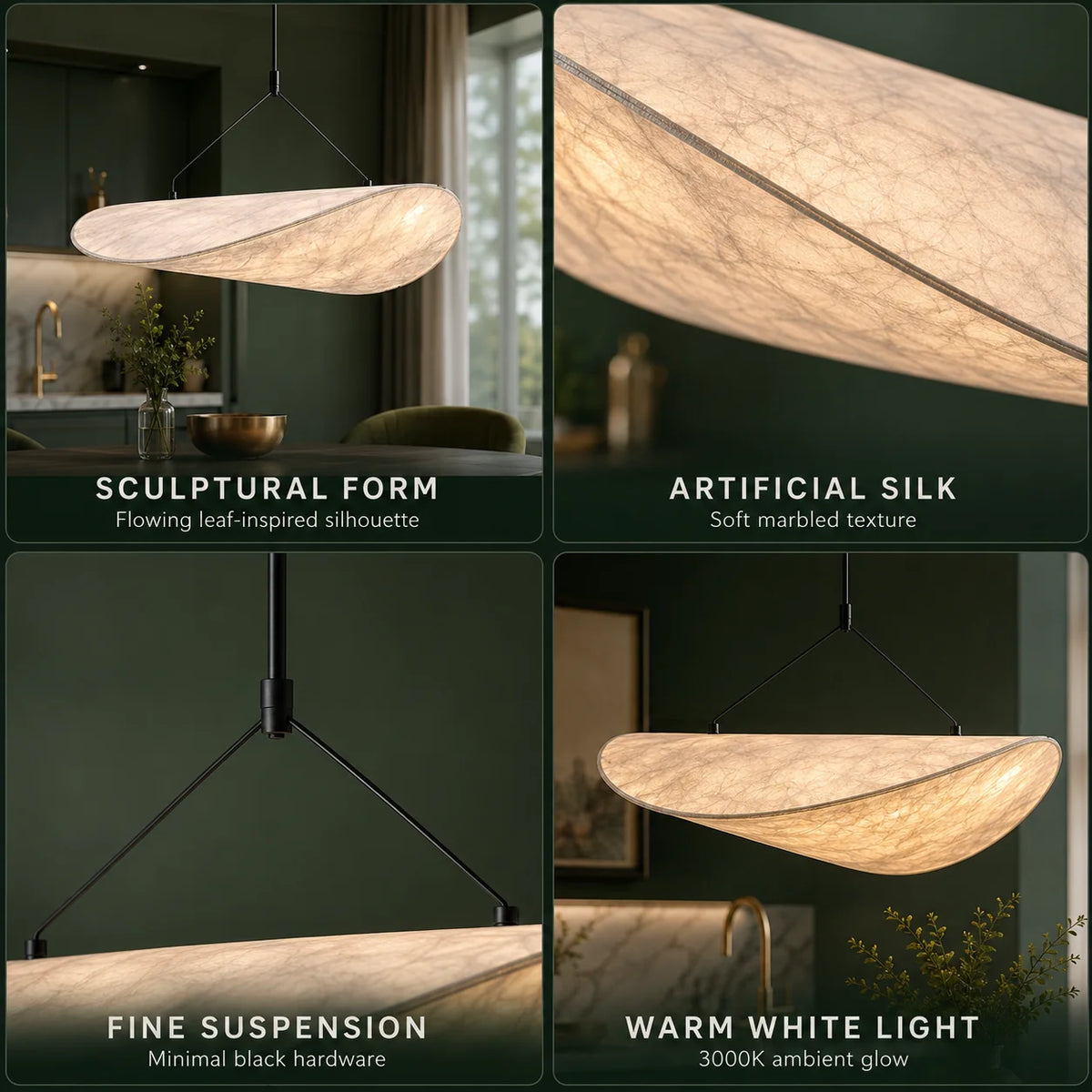 Pendant Light Ribbon Shade Silk-Look Fabric Integrated LED