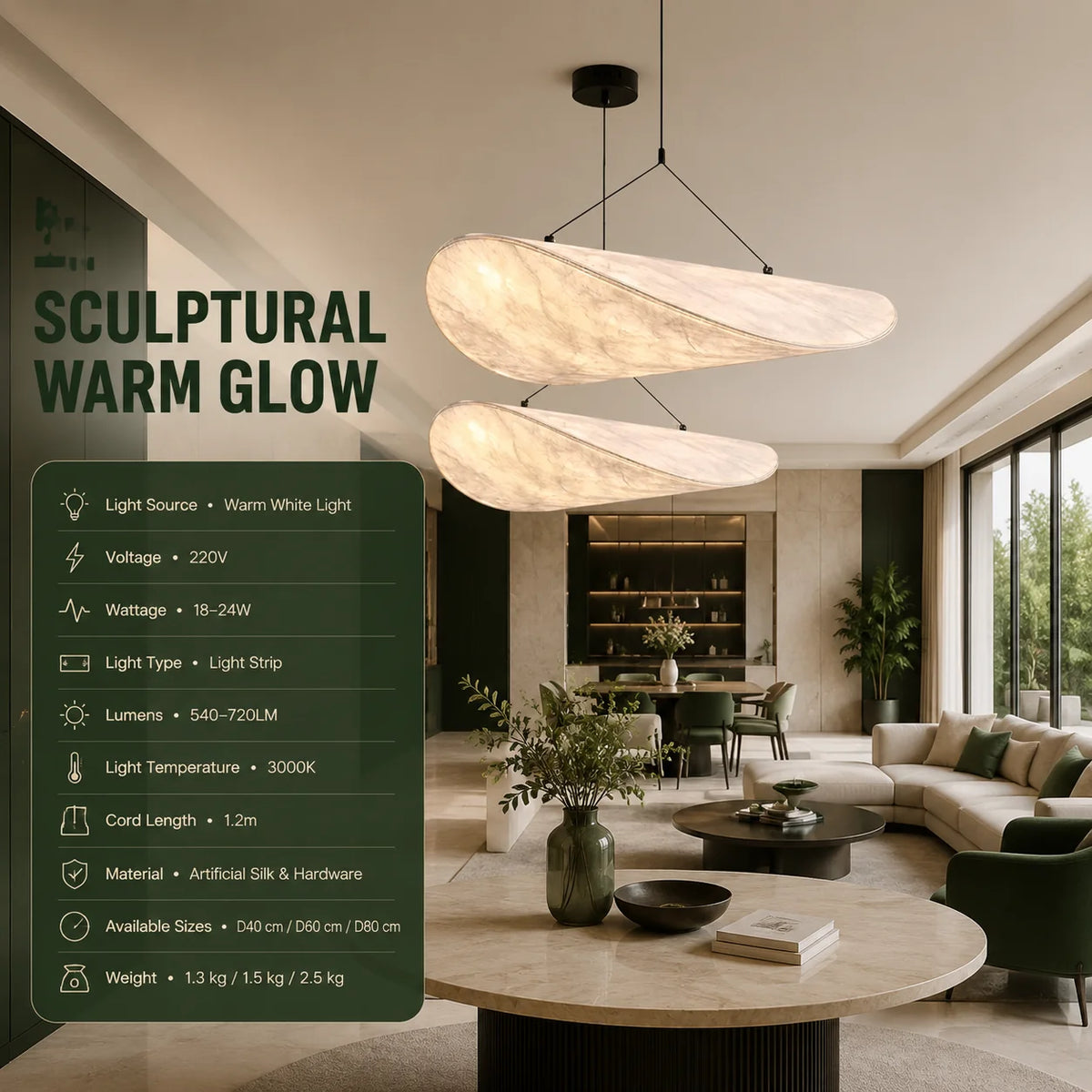 Pendant Light Ribbon Shade Silk-Look Fabric Integrated LED