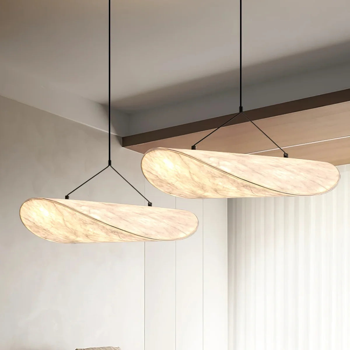 Pendant Light Ribbon Shade Silk-Look Fabric Integrated LED