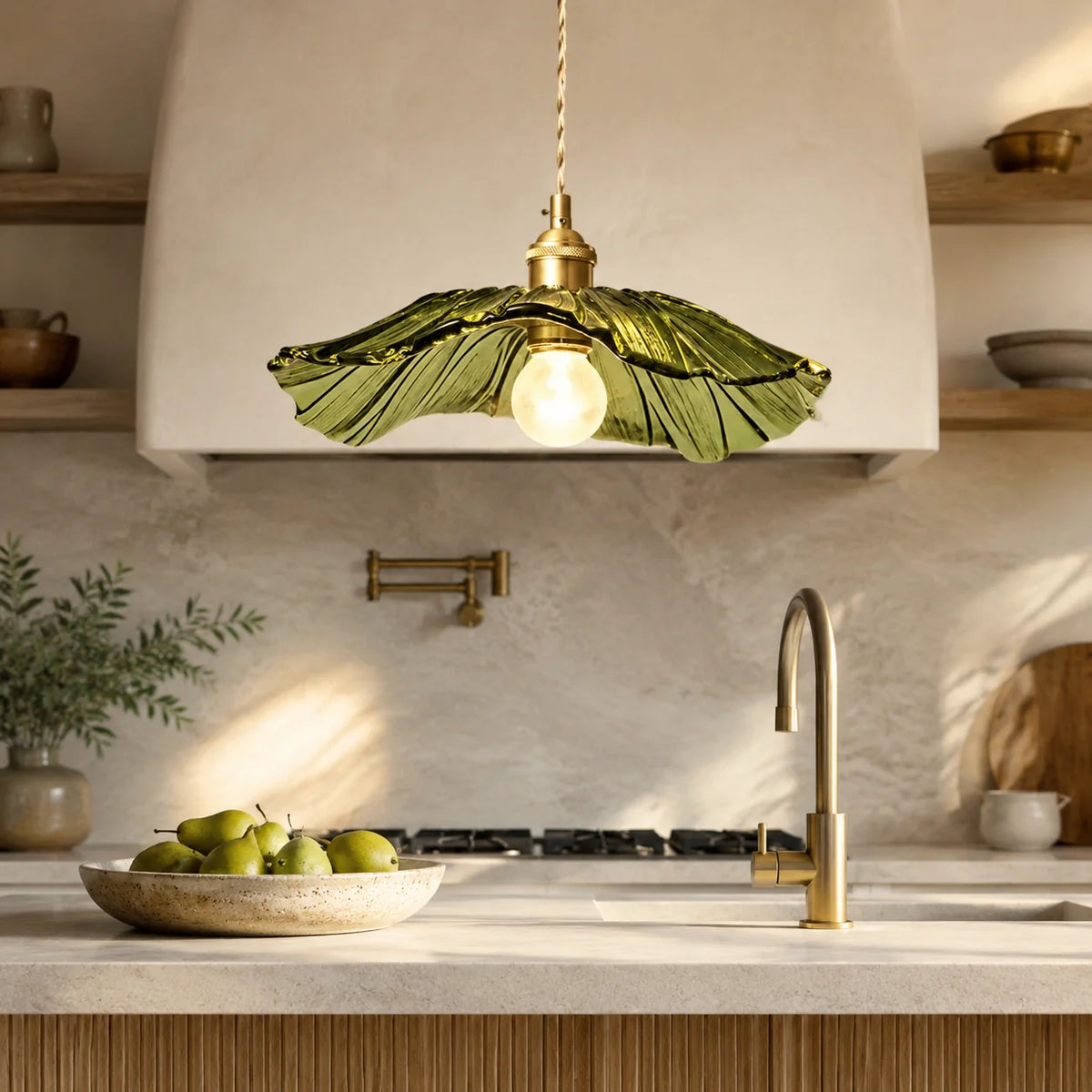 Pendant Light Rippled Glass Shade Brushed Brass Adjustable Cord