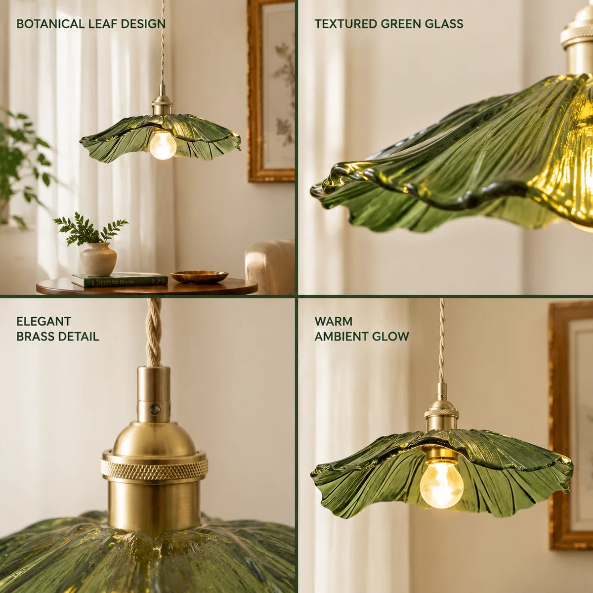 Pendant Light Rippled Glass Shade Brushed Brass Adjustable Cord
