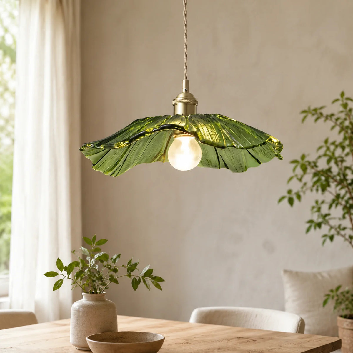 Pendant Light Rippled Glass Shade Brushed Brass Adjustable Cord
