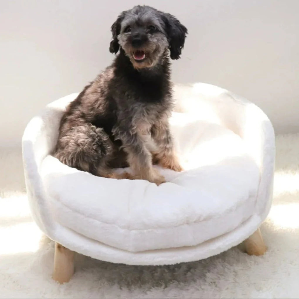 Pet Bed Elevated Solid Wood Legs Plush Washable Cushion