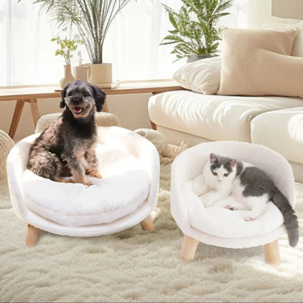 Pet Bed Elevated Solid Wood Legs Plush Washable Cushion
