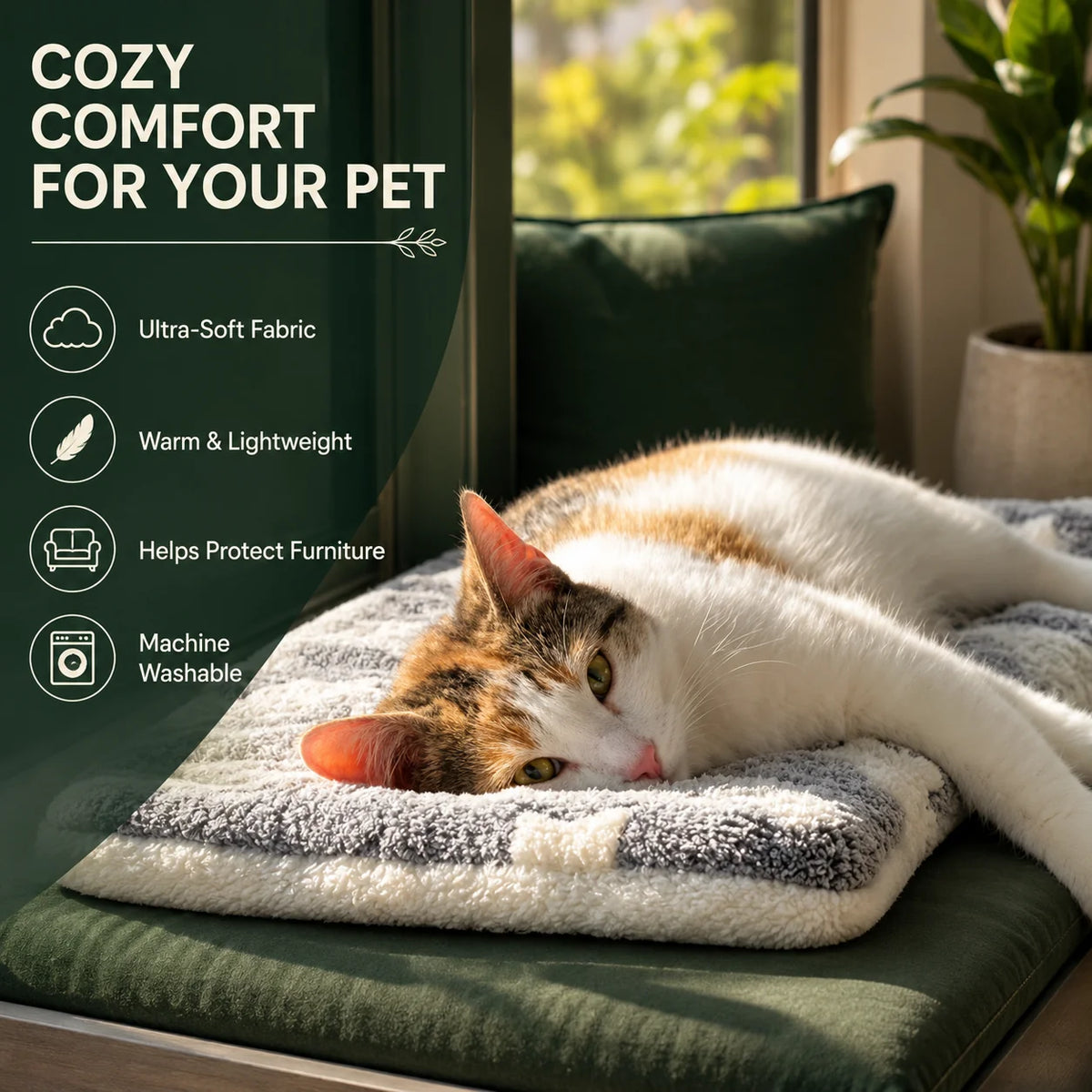 Pet Blanket Double-Brushed Coral Fleece Machine-Washable Furniture Protector