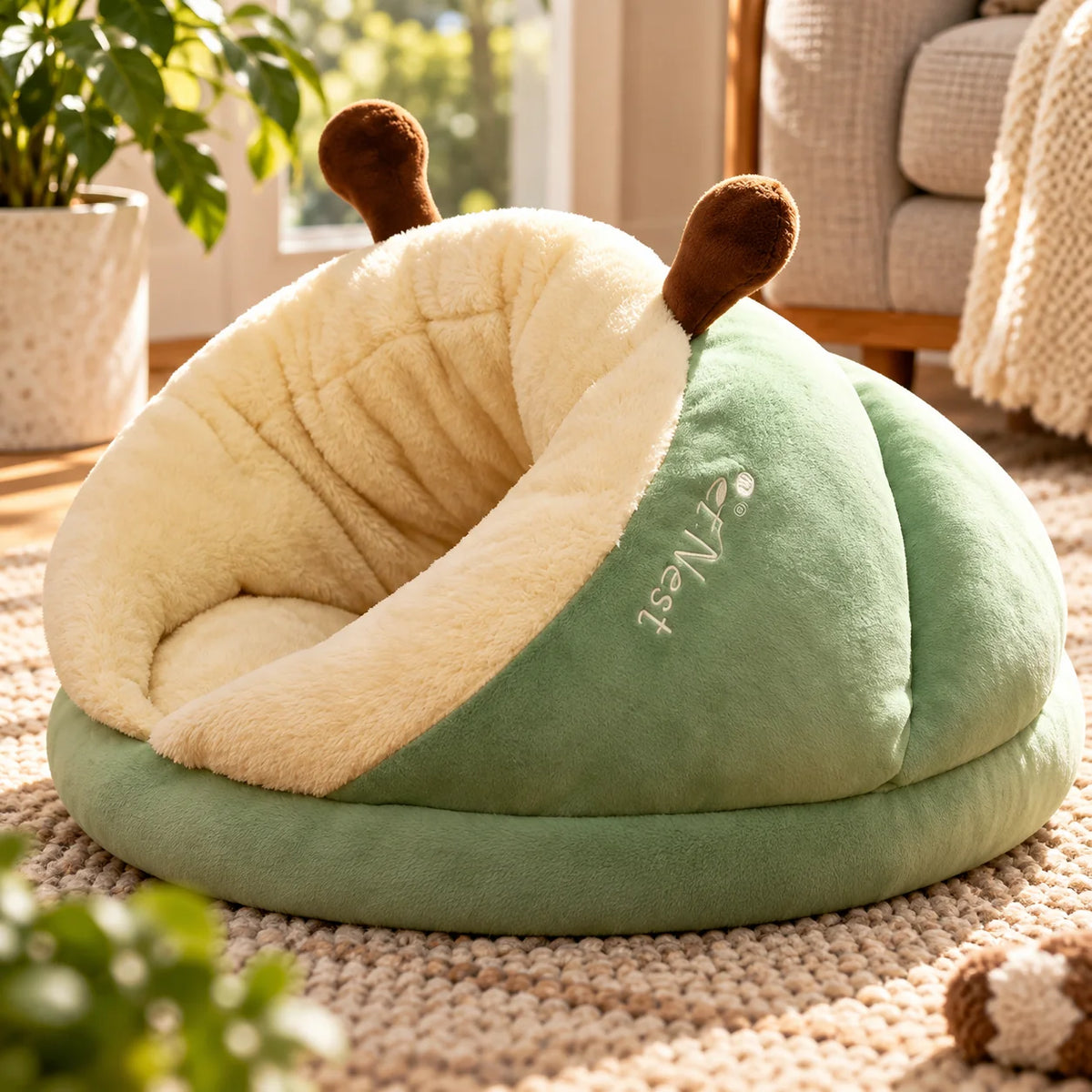 Pet Cave Bed Hooded Removable Cushion