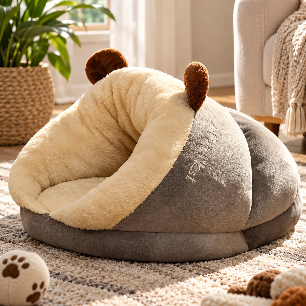Pet Cave Bed Hooded Removable Cushion
