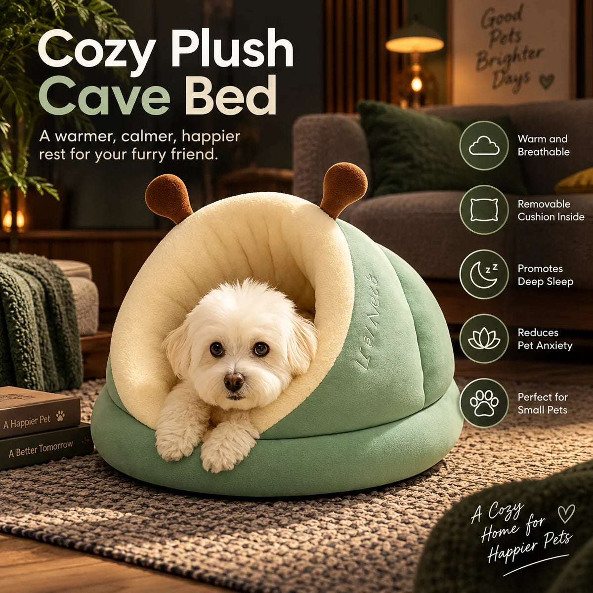 Pet Cave Bed Hooded Removable Cushion