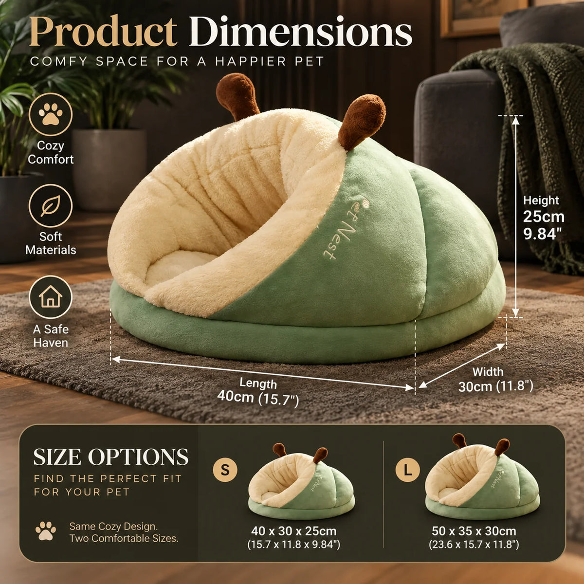 Pet Cave Bed Hooded Removable Cushion