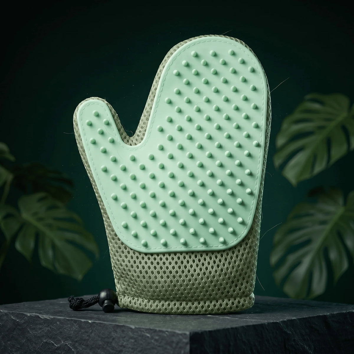 Pet Grooming Glove Dual-Sided Ridged Palm Separated Thumb Slot