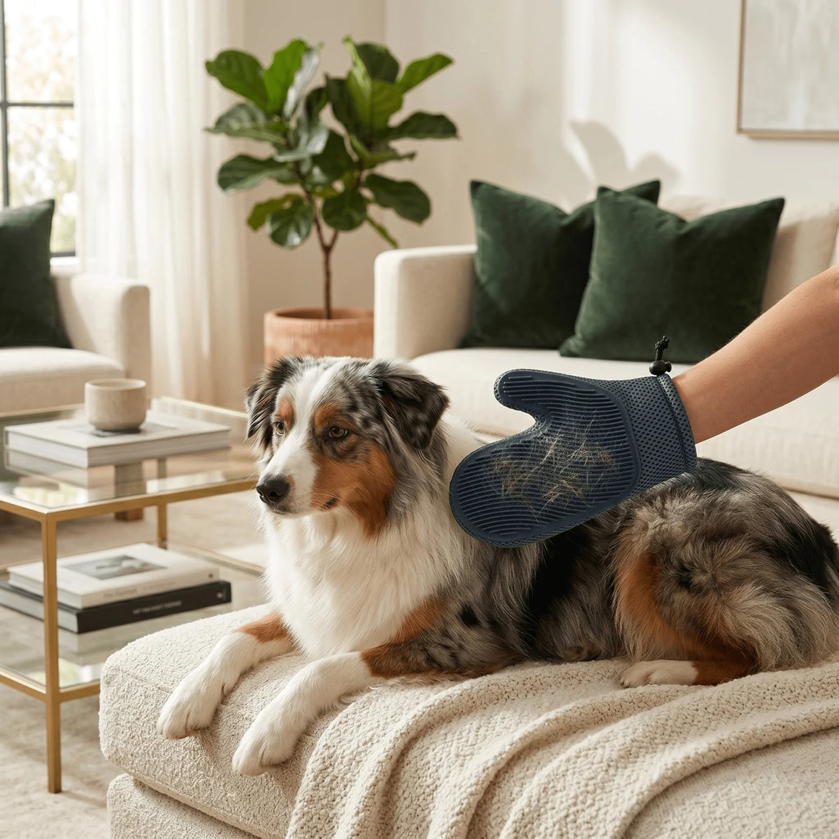 Pet Grooming Glove Dual-Sided Ridged Palm Separated Thumb Slot