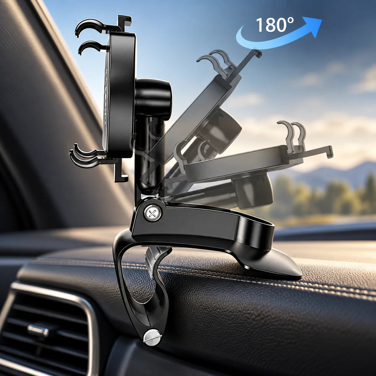 Phone Mount Dashboard Clamp 360 Degree Rotating Anti-Slip Grip