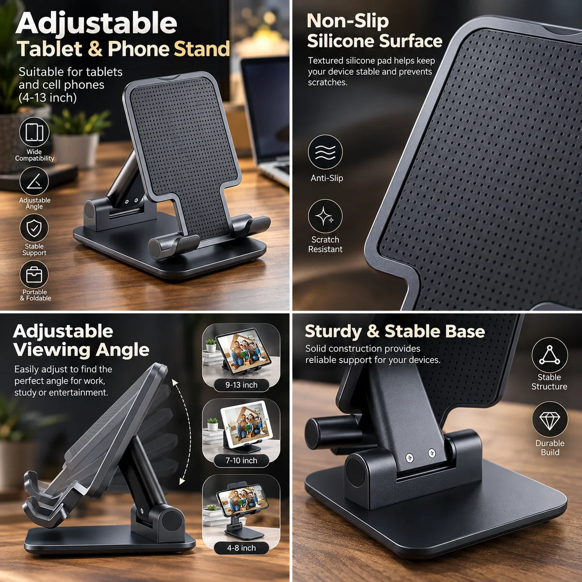 Phone & Tablet Stand Foldable Non-Slip Silicone