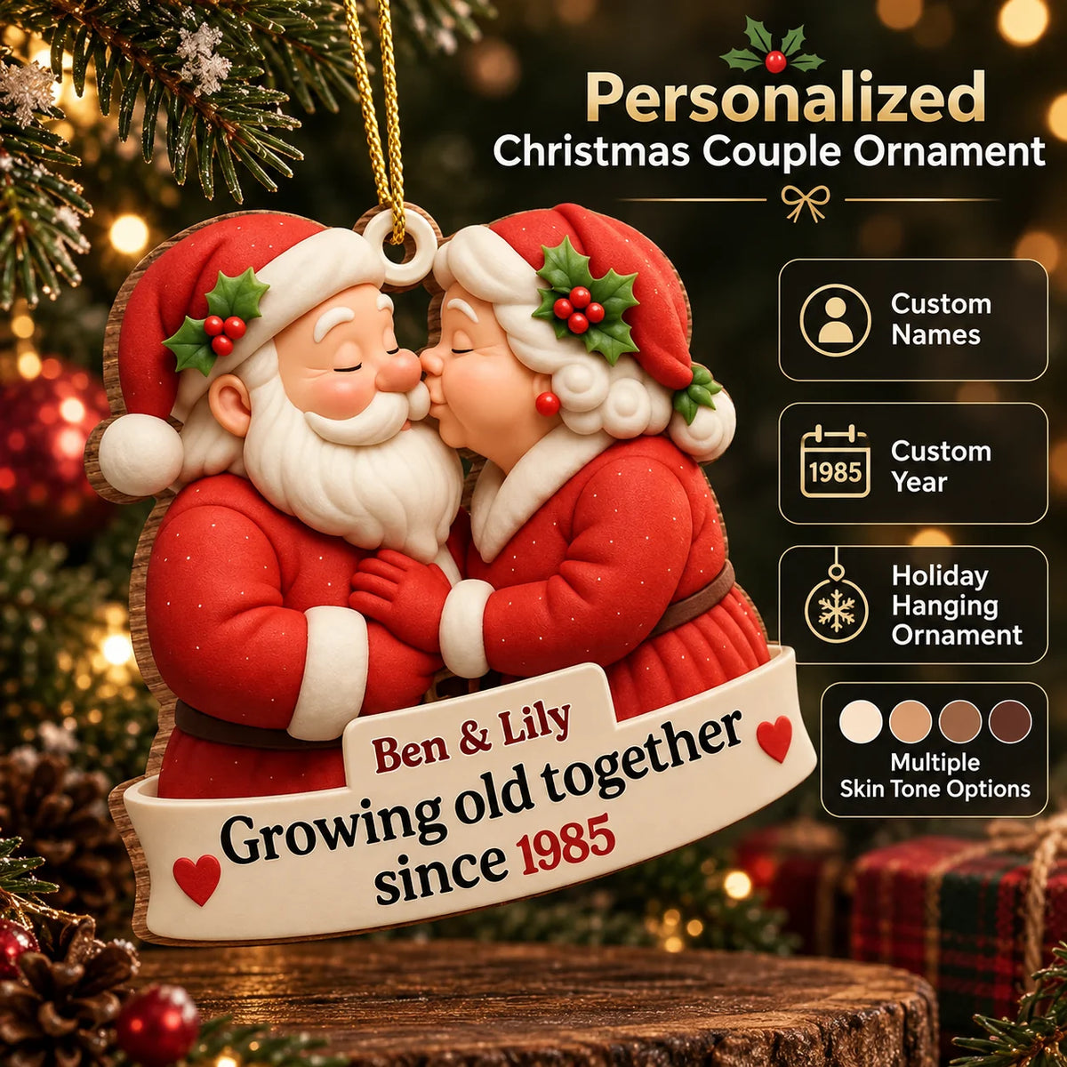 Photo Ornament Personalized Wood Dye-Sublimation Gift Box Option