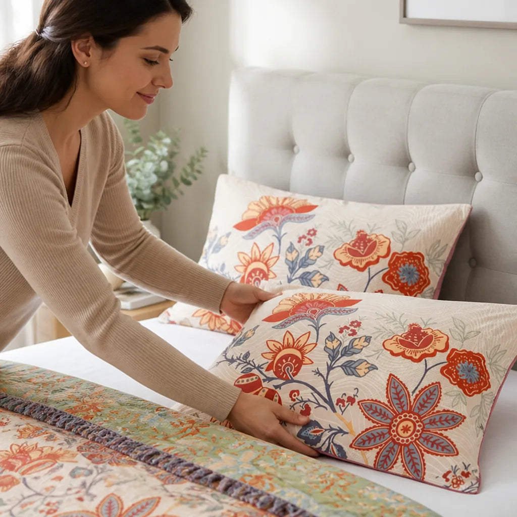 Pillowcases Rustic Floral 100% Cotton Set of 2