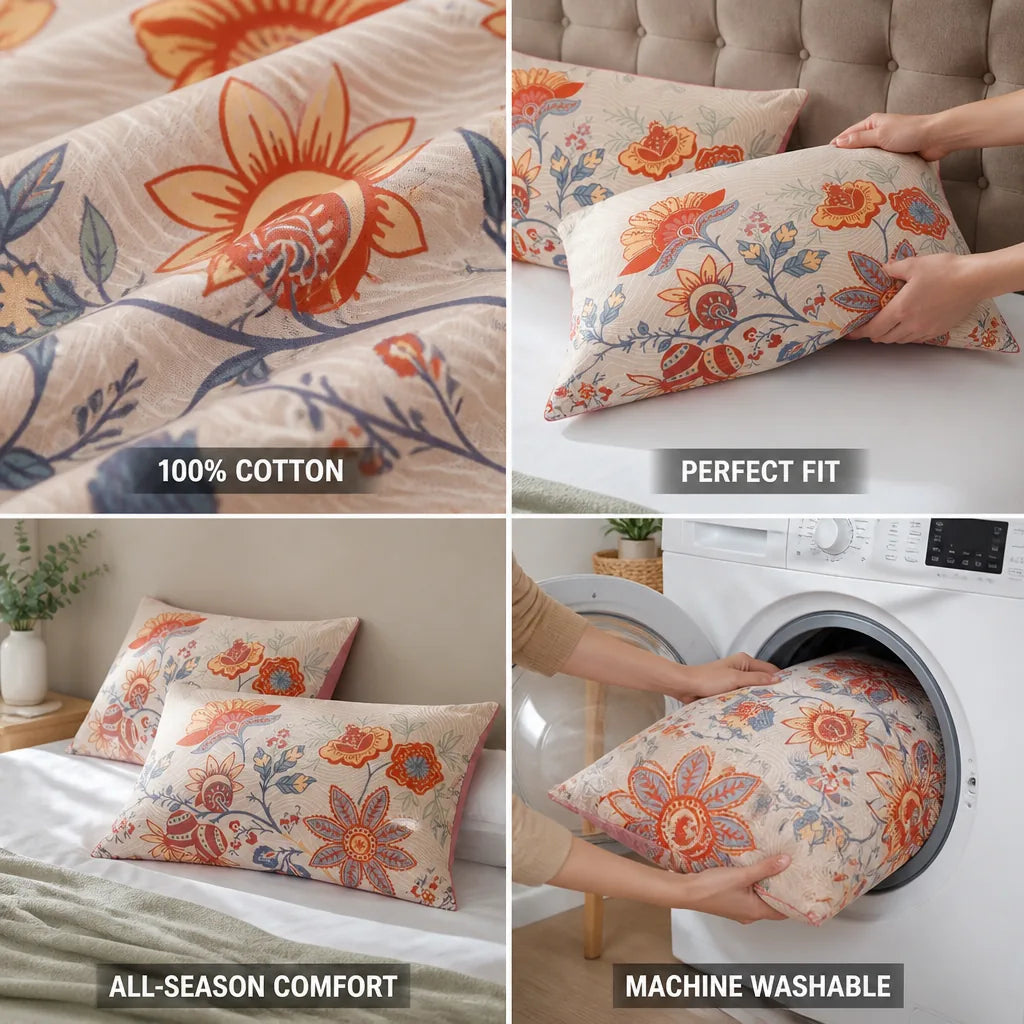Pillowcases Rustic Floral 100% Cotton Set of 2