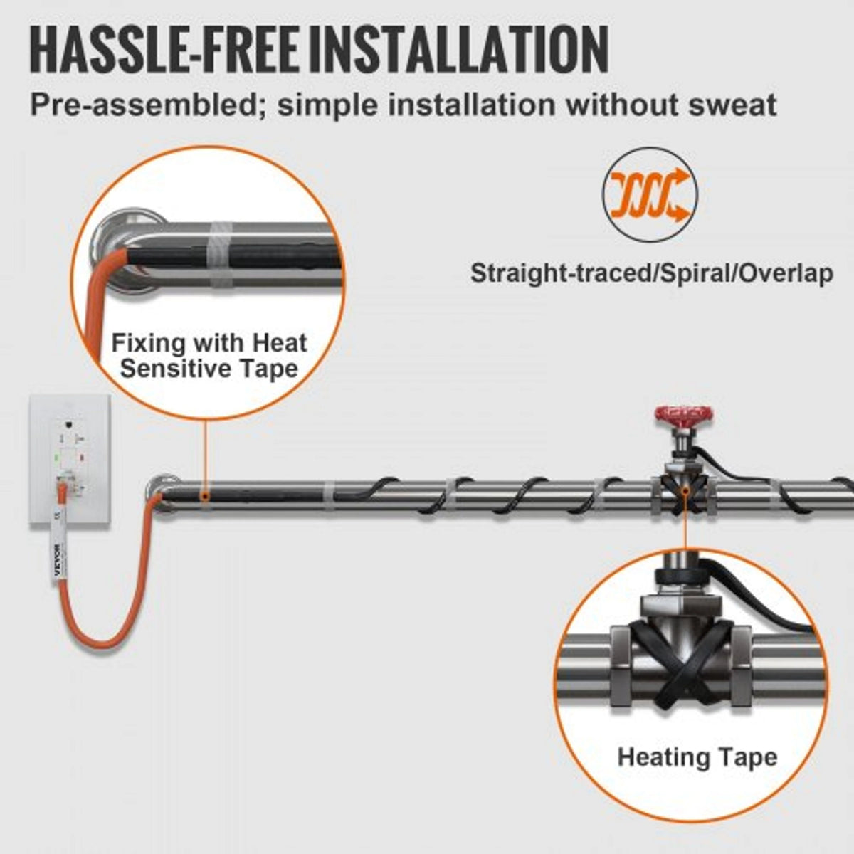 Pipe Heating Cable Self-Regulating Automatic Thermostat 60 Foot