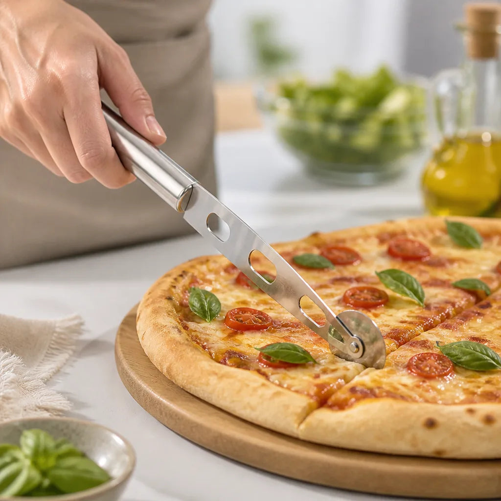 Pizza Cutter & Cake Server Set Stainless Steel Dual Wheel