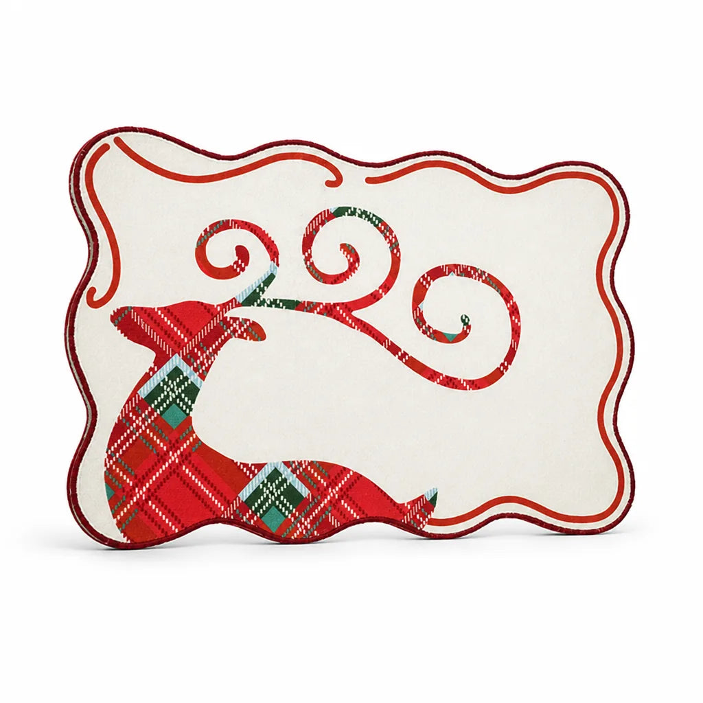 Placemat Reindeer & Check Non-Slip 12 x 18 Inch