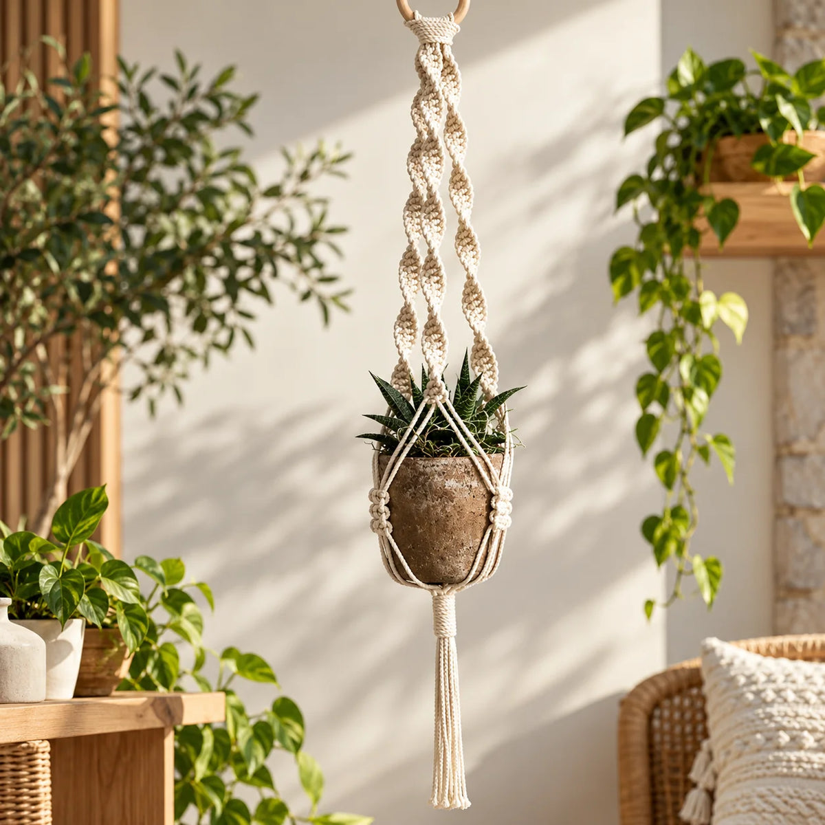 Plant Hanger Cotton Macrame Fits 12–16 cm Pots