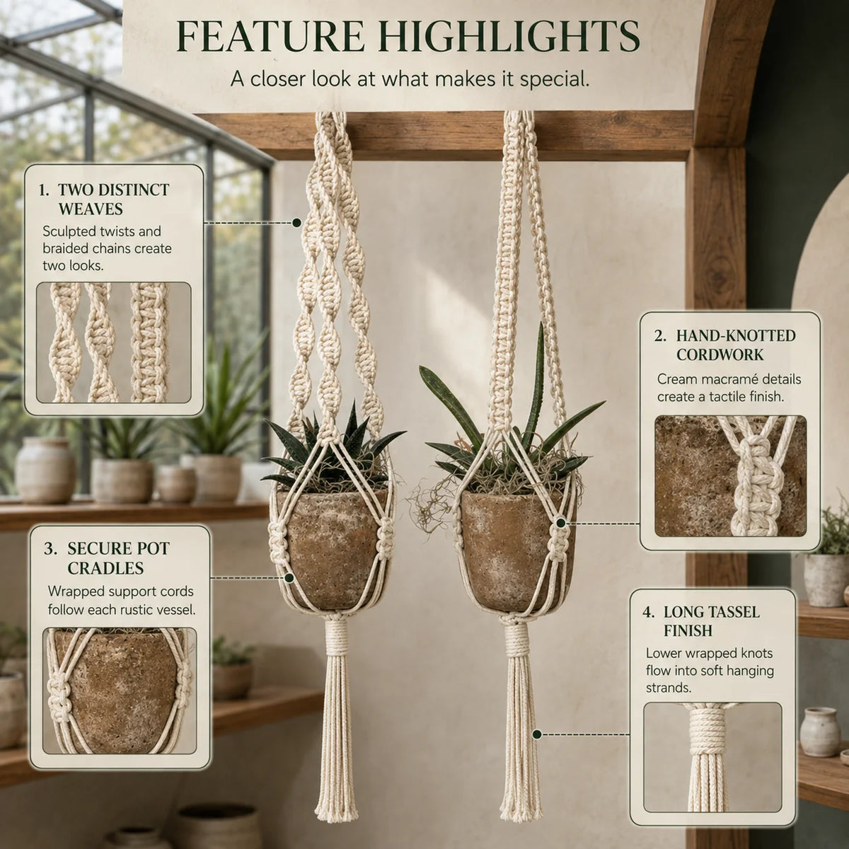 Plant Hanger Cotton Macrame Fits 12–16 cm Pots