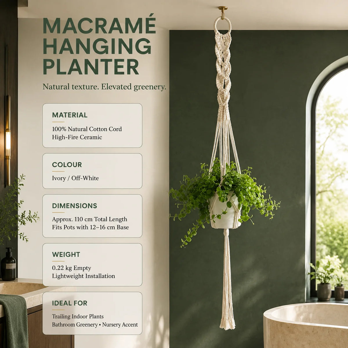Plant Hanger Cotton Macrame Fits 12–16 cm Pots