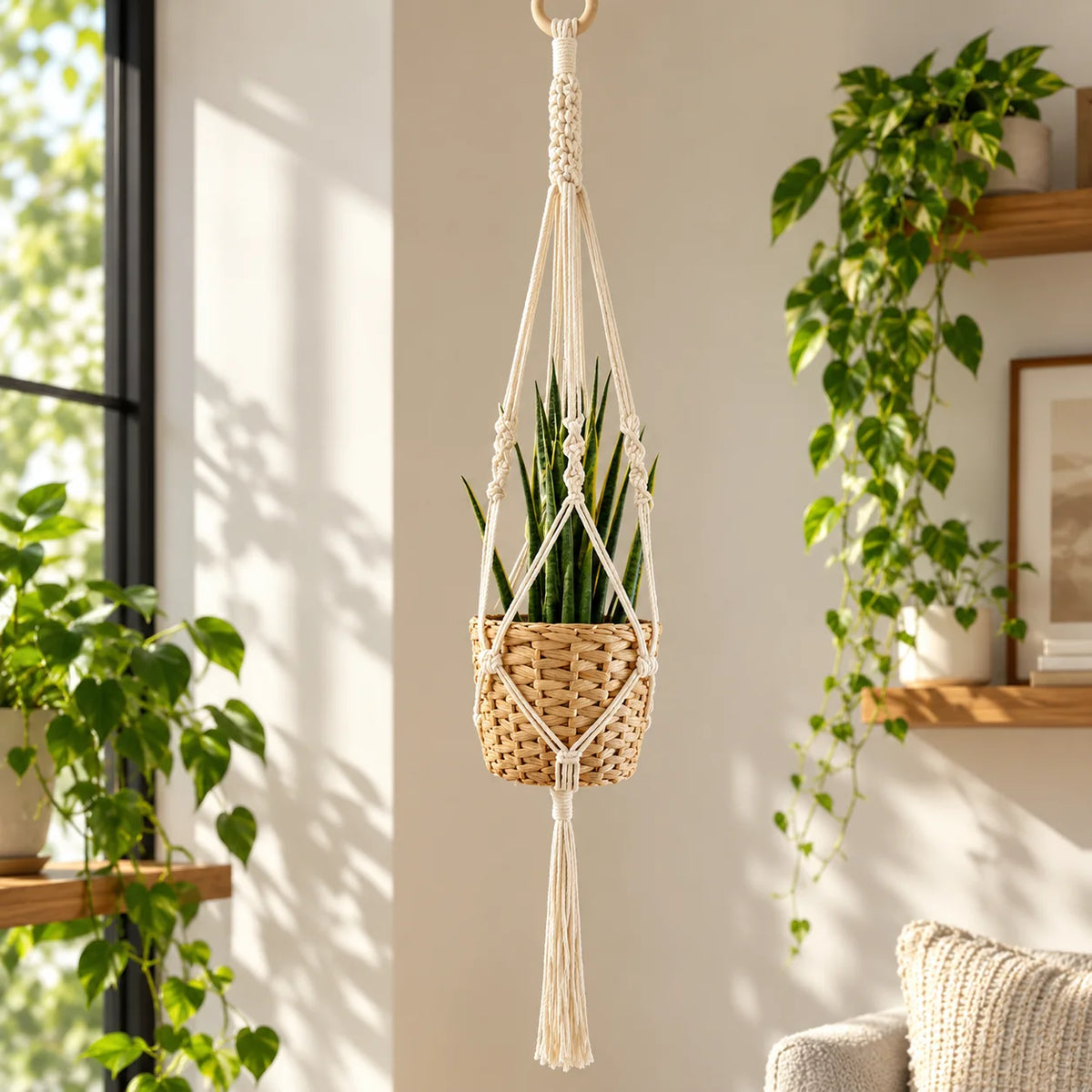 Plant Hanger Cotton Macrame Fits 12–16 cm Pots
