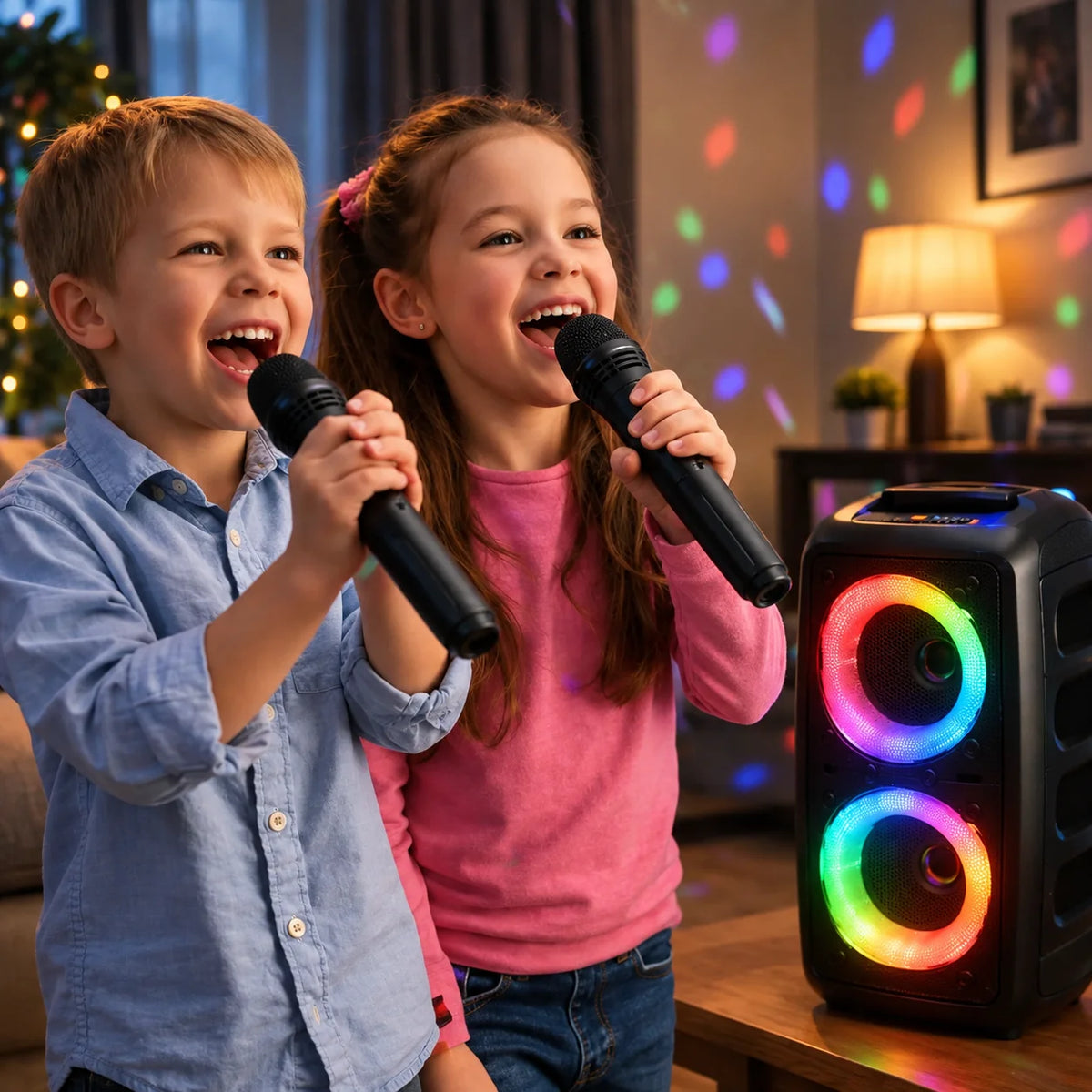 Portable Karaoke Machine Two Wireless Microphones Bluetooth 8-Hour Battery