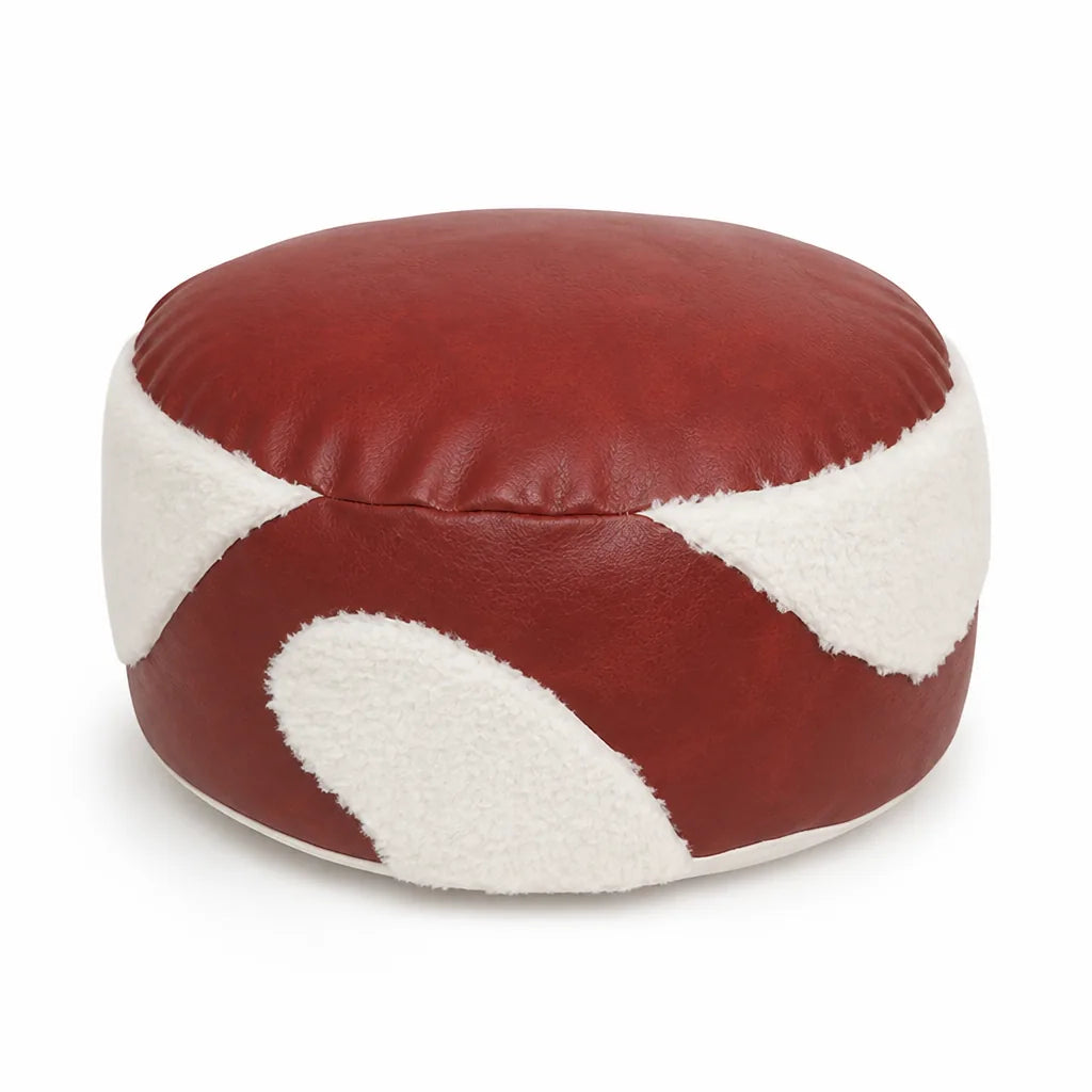 Pouf Ottoman Faux Leather & Sherpa Removable Cover