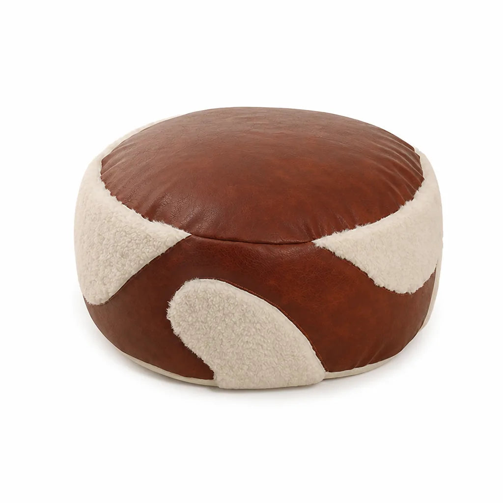 Pouf Ottoman Faux Leather & Sherpa Removable Cover