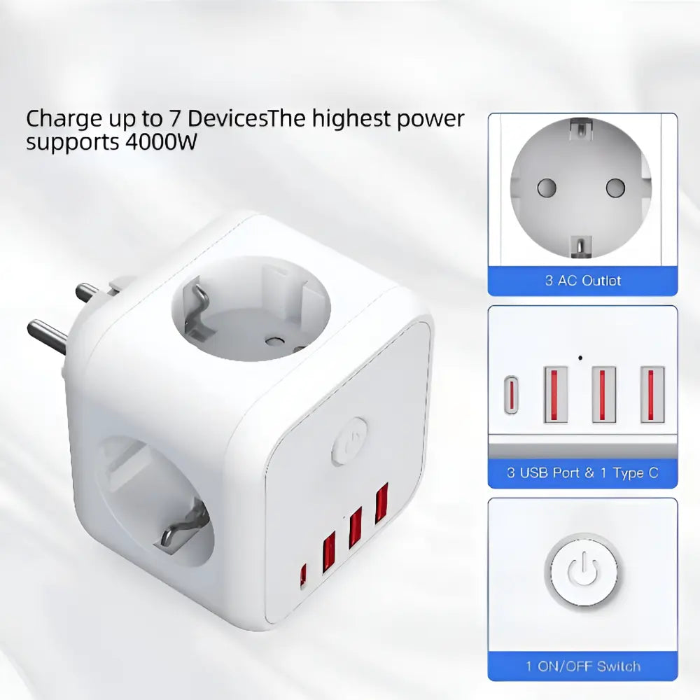 Power Strip 7-In-1 USB-A & USB-C Surge Protection
