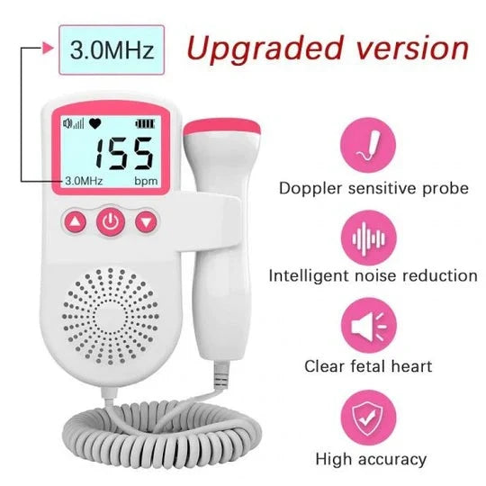 Prenatal Heart Rate Monitor Backlit Display & Built-In Speaker Battery-Powered