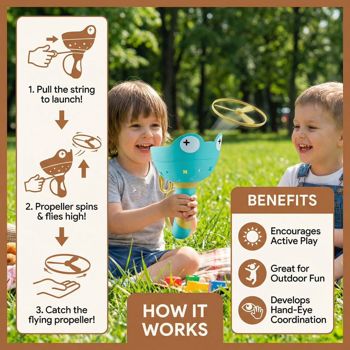 Propeller Launcher Pull-String Frog Handle Set of 6