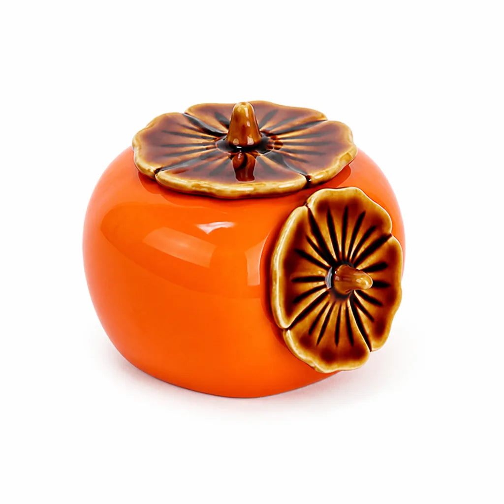 Pumpkin Container Ceramic Detailed Leaf Lid Easy Clean