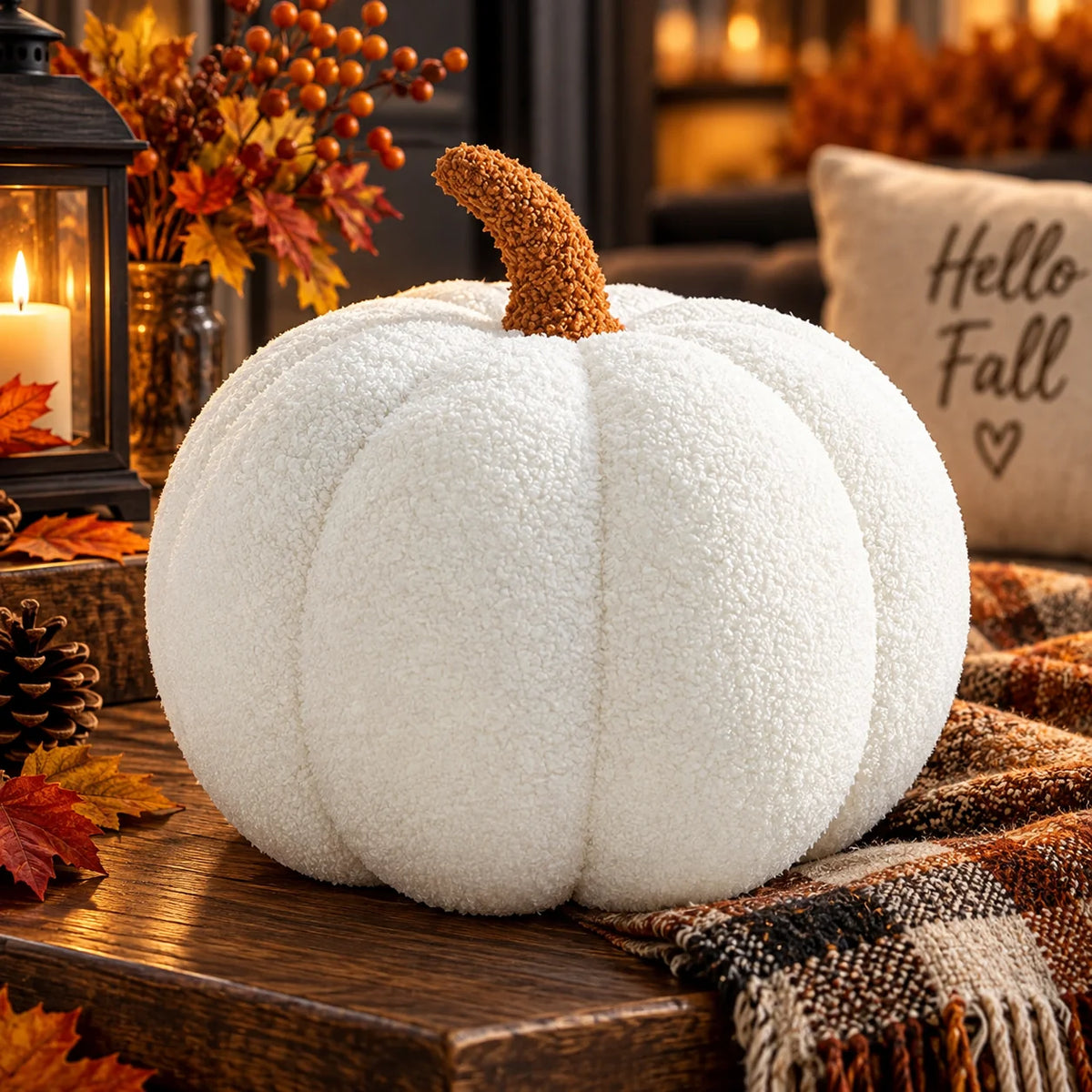 Pumpkin Cushion Ribbed Knit Plush-Filled 8 Inch