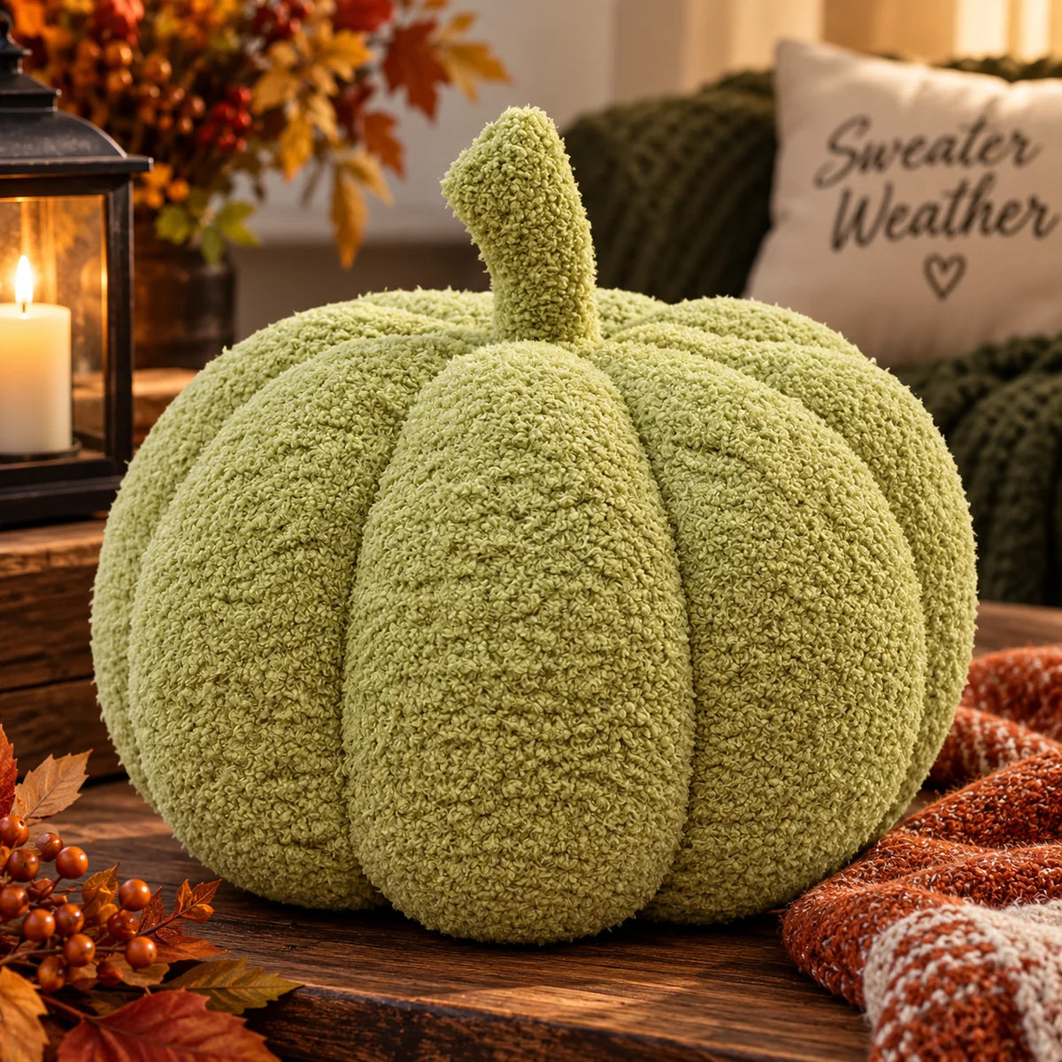 Pumpkin Cushion Ribbed Knit Plush-Filled 8 Inch