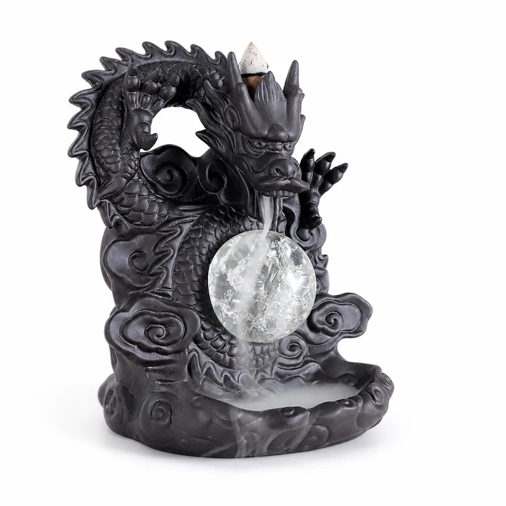 Purple Clay Dragon Waterfall Backflow Incense Burner (For Cone Incense)